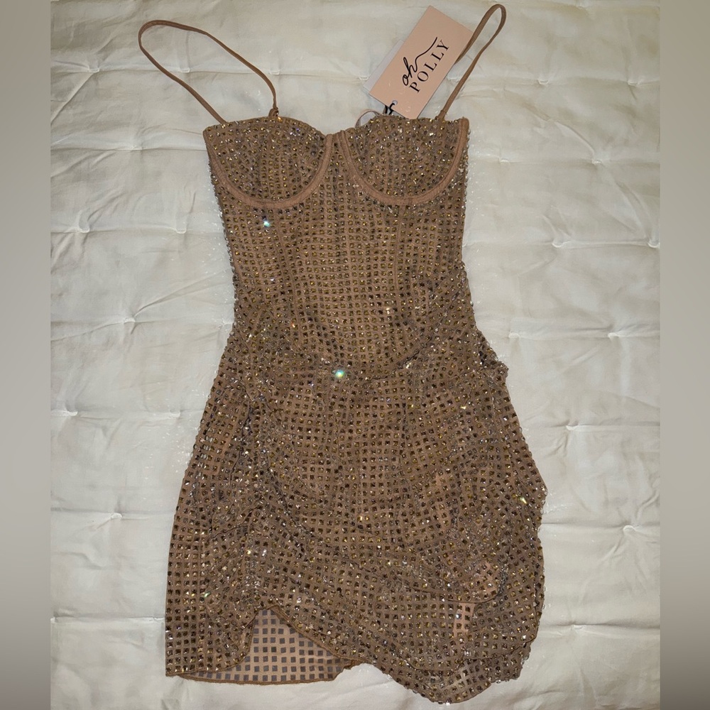 Oh Polly Sparkly Corset Beige Dress